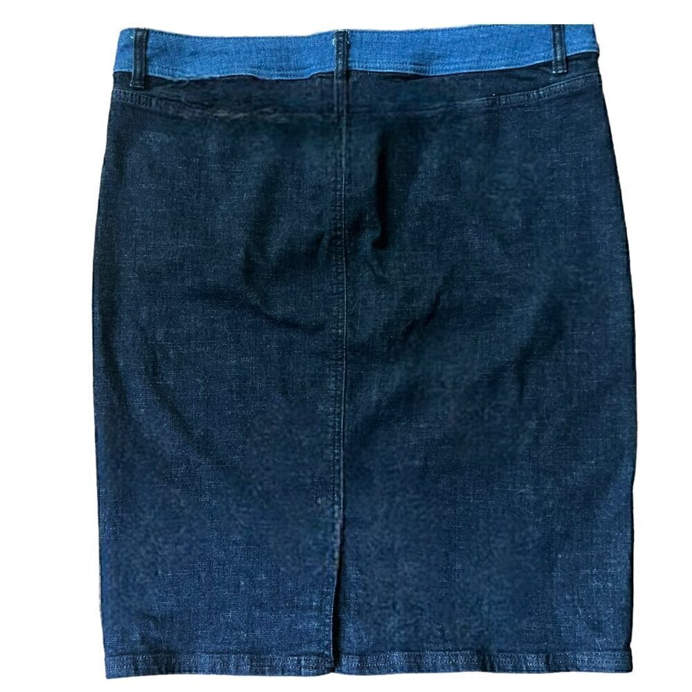 Lane Bryant Color Block Two Toned Denim Skirt w/Front Pockets & Back Slit Sz 16 - Picture 2 of 9